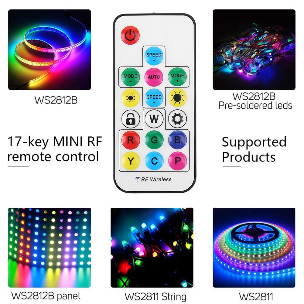 LED Light Strip Remote Controller USB 5V 17 Keys RGB Driver Dimmer Controller 3 Pin To SATA 4Pin for PC Computer Case Lighting