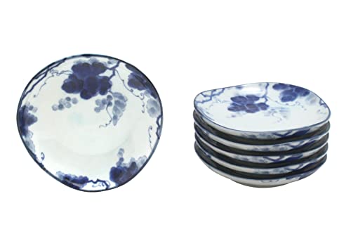 

Kyoto Obanzaiya-san Series Indigo Dyed Grape, Triangular 35 Plate, Set of 6