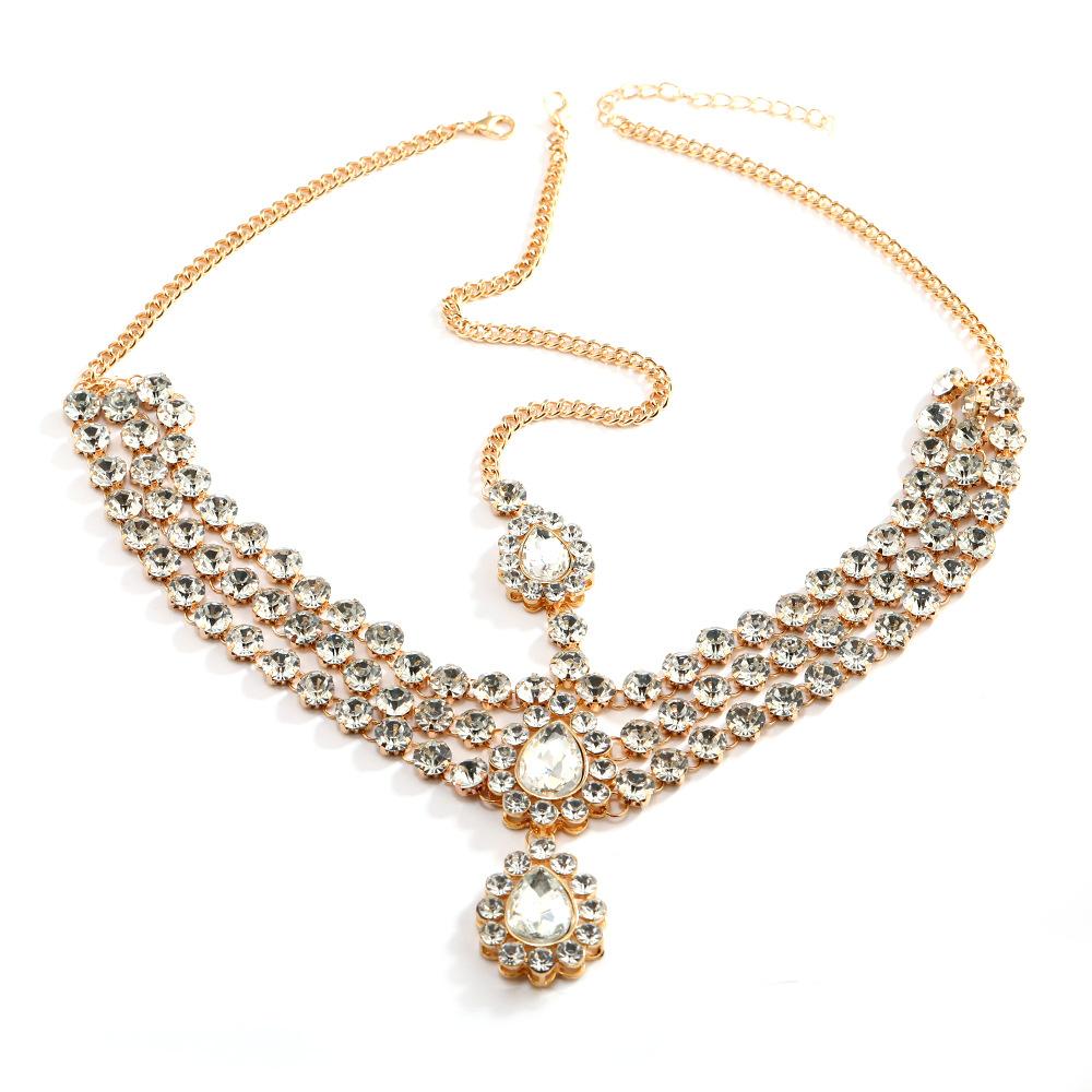 

Модные аксессуары для волос, индивидуальная экзотическая цепочка для волос со стразами, темпераментная многослойная цепочка для лба с бриллиантами золотой