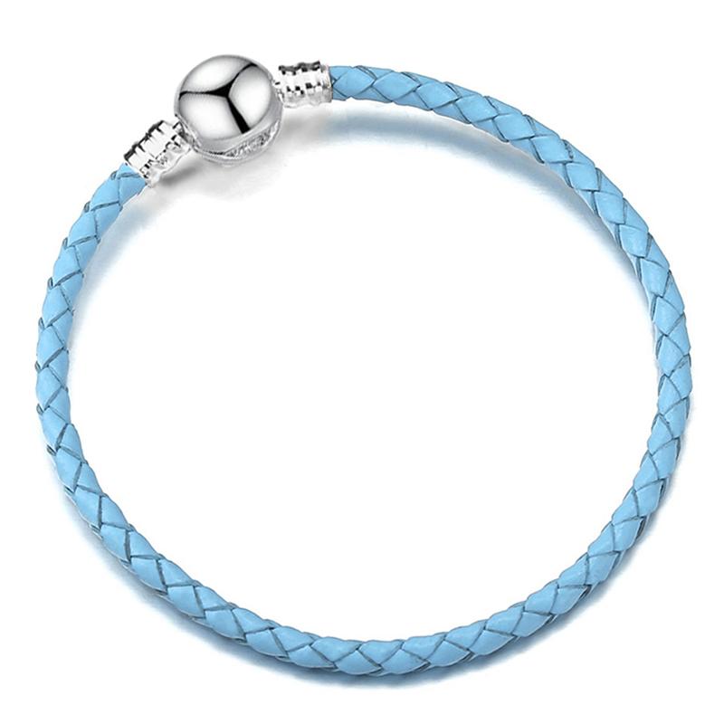 Silver Color Round Clasp Shaped Leather Chain Charm Bracelet Fit Beads DIY Brand Bracelet Bangle for Women Men Gift Dropshipping