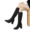 Pile boots women's new autumn and winter velvet retro medium tube simple high heel pointed thick heel short boots black
