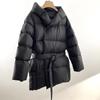 Winter Hooded Women's Down Jackets Warm Casual Lace Up Coat Puffer Jacket Belt Elegant Parka Overcoat
