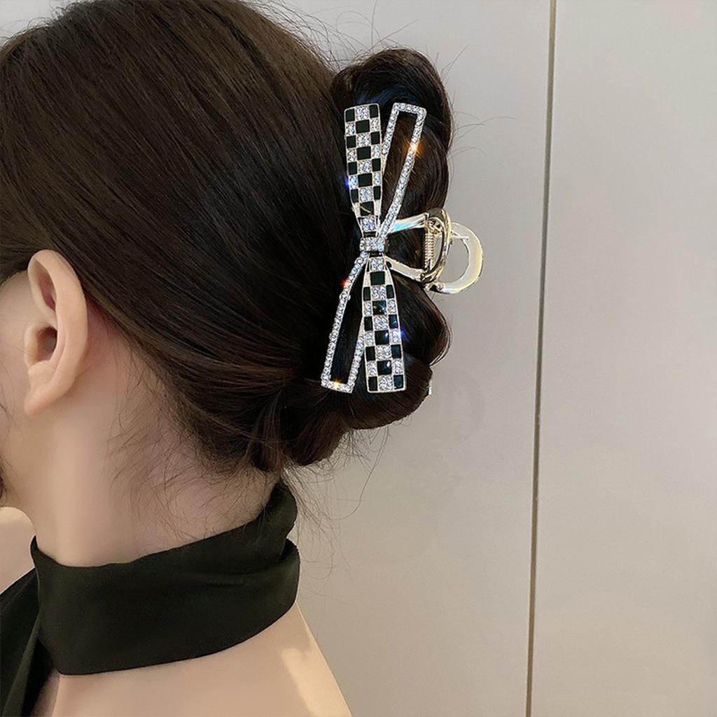 Bow checkerboard hairpin female design hair accessories back head hair disc catch metal shark clip