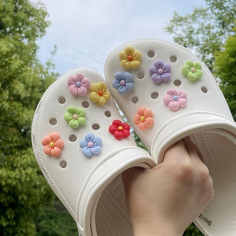 12PCS Fashion Shoe Charms Set Accessories Hole Shoe Buckle Colorful Fivepetal Flowers DIY Shoes Decorations Woman Girls Gift