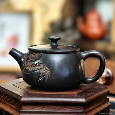 Dragon Purple Pottery Vintage Handmad Teapot Ceramic Carve Kung Fu Teapot Single Teapot Pu'er Tea Making Tea Sets Tea Pot