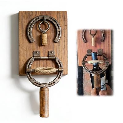 Abrebotellas Sacacorchos Herradura Rústica Montado en Pared, Abrebotellas de Vino Decoración Industrial Vintage y Regalo Único Para Cocina