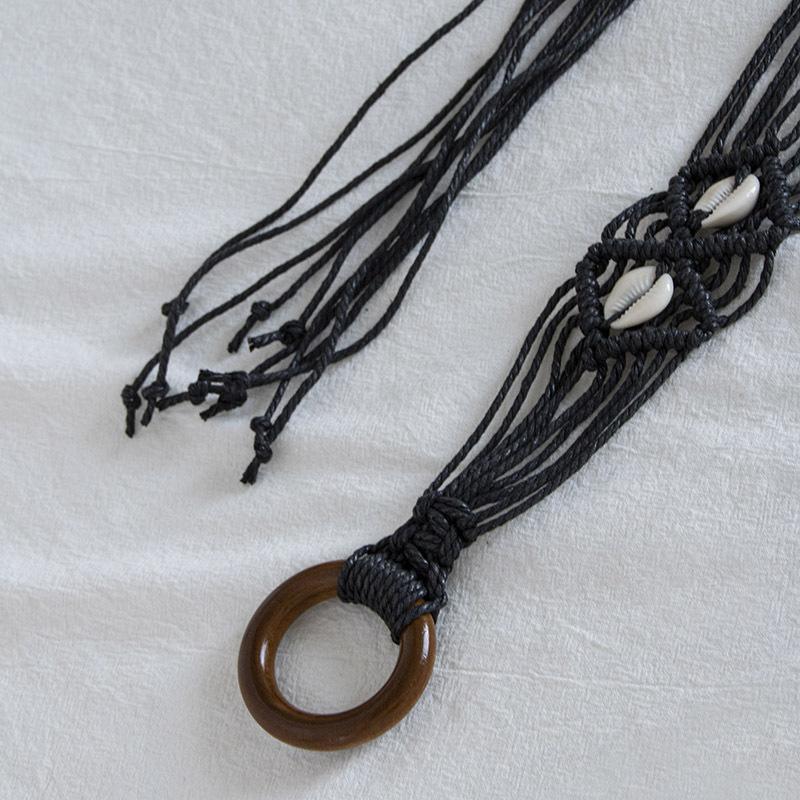 Bohemian Round Buckle Wax Rope Knitted Ethnic Style Handmade Shell Women's Belt Casual Vacation Style Waist Rope
