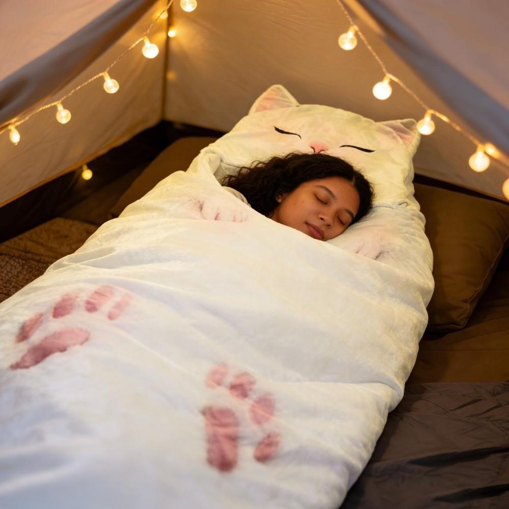 Měkký plyšový kočičí obálka spací pytel útulná teplá deka roztomilý kempingový spací pytel kempingové výlety