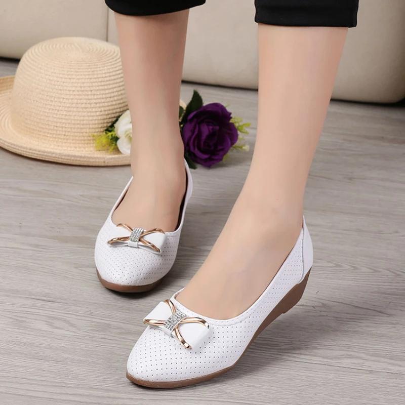 Women's Shoes with Bow Wedge Heel Ladies Pumps Medium Heels Round Toe Beau Today On Offer Korean Style Elegant Dress Vacation 39