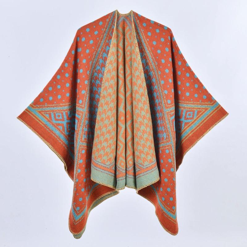 Women's shawl thousand bird grid polka dots color matching thickened thermal open-ended cape with travel cape