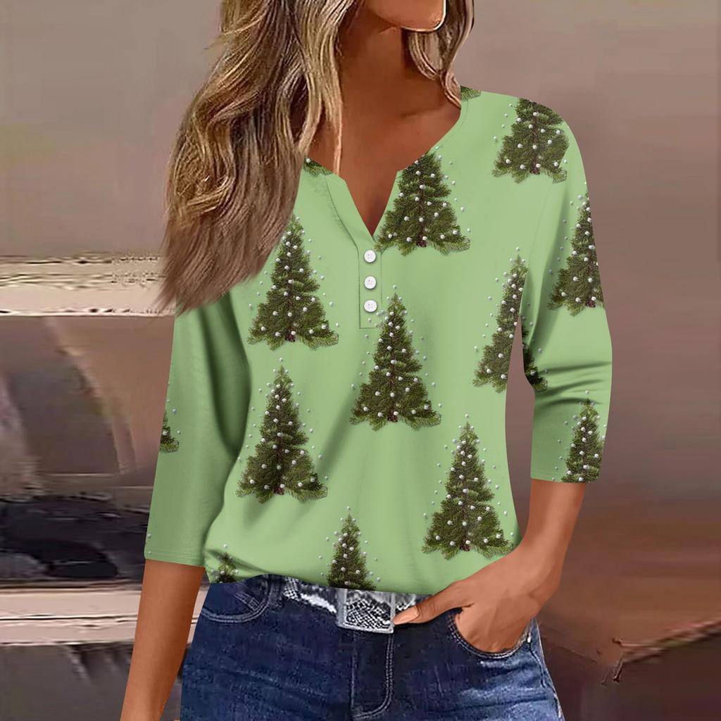 Women's Fashion Casual Three-quarter Sleeve V-neck Floral Print Top