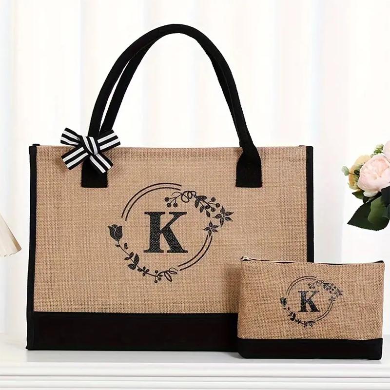 Large Capacity Letter Printed Handbag Lunch Bag Party DIY Gift Bag Reusable Canvas Shopping Bag