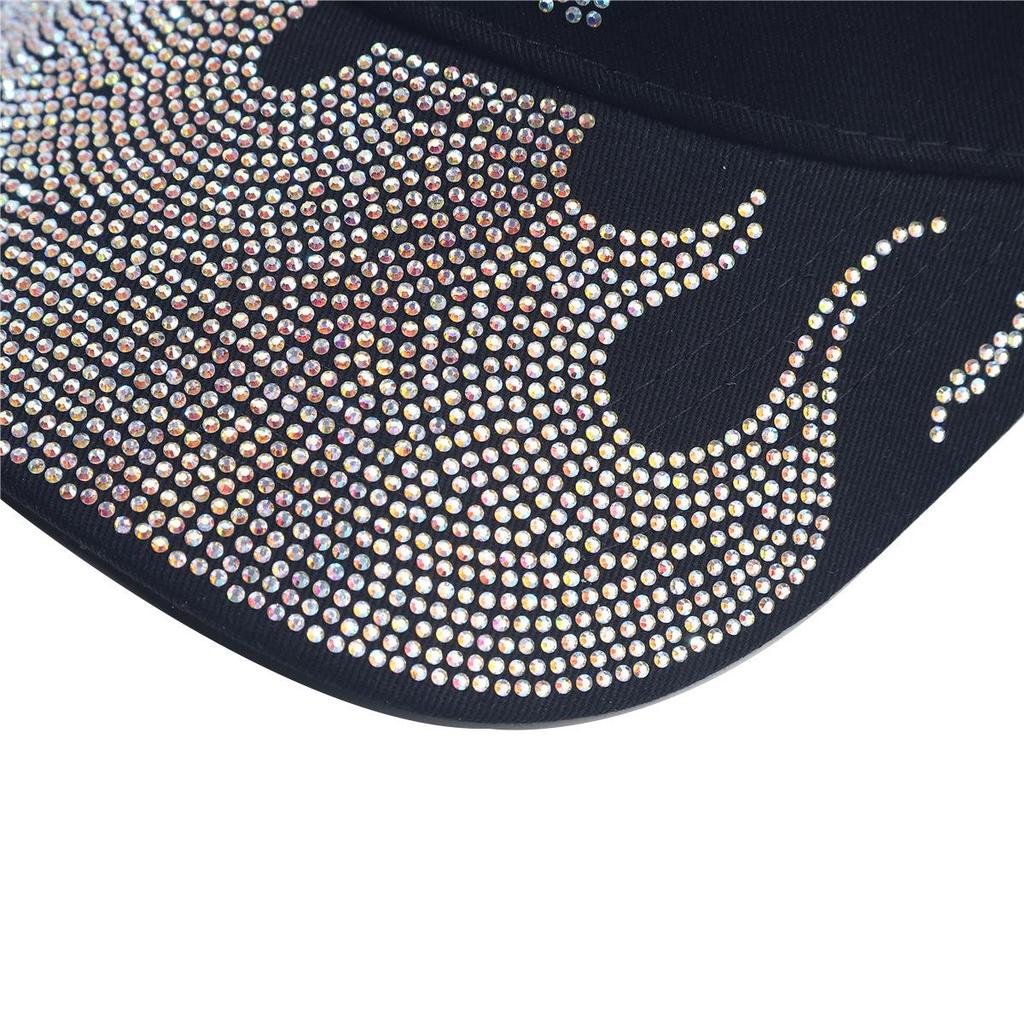 Flame Hot-Fix Rhinestone Denim Baseball Cap - Sun Protection Outdoor Fashion Hat