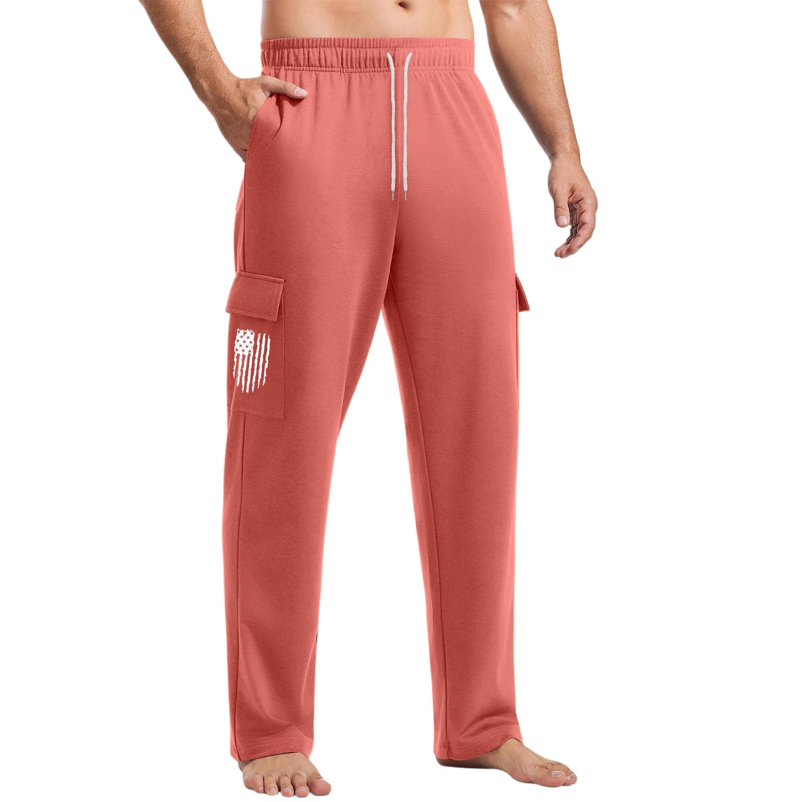 

Men s Loose Casual Multi-pocket Work Pants, Youth Stretch Waist Drawstring Pants M