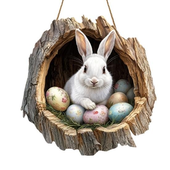 Easter Bunny Sign for Front Door Wooden Farmhouse Indoor Fireplace Window Hanging Wreaths Welcome Banner Decoration for Home Garden Fence