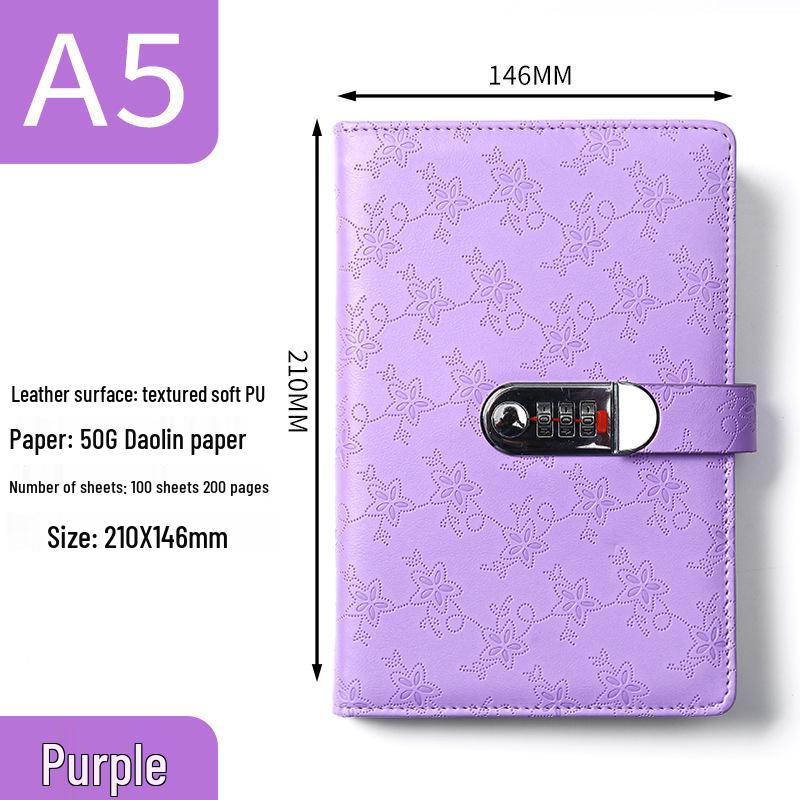 A5 Password Lock Notebook: Printed Business Diary & Manual Planner with Custom Logo A5 фиолетовый