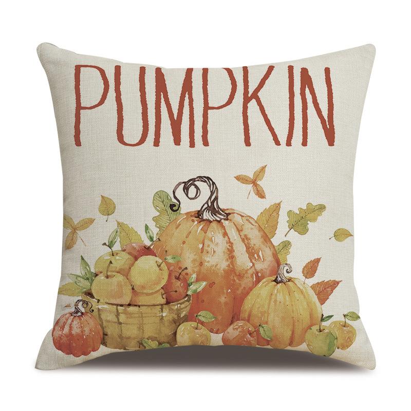 Thanksgiving Linen Pillowcase Autumn Pumpkin Print Pillow Cushion Cover