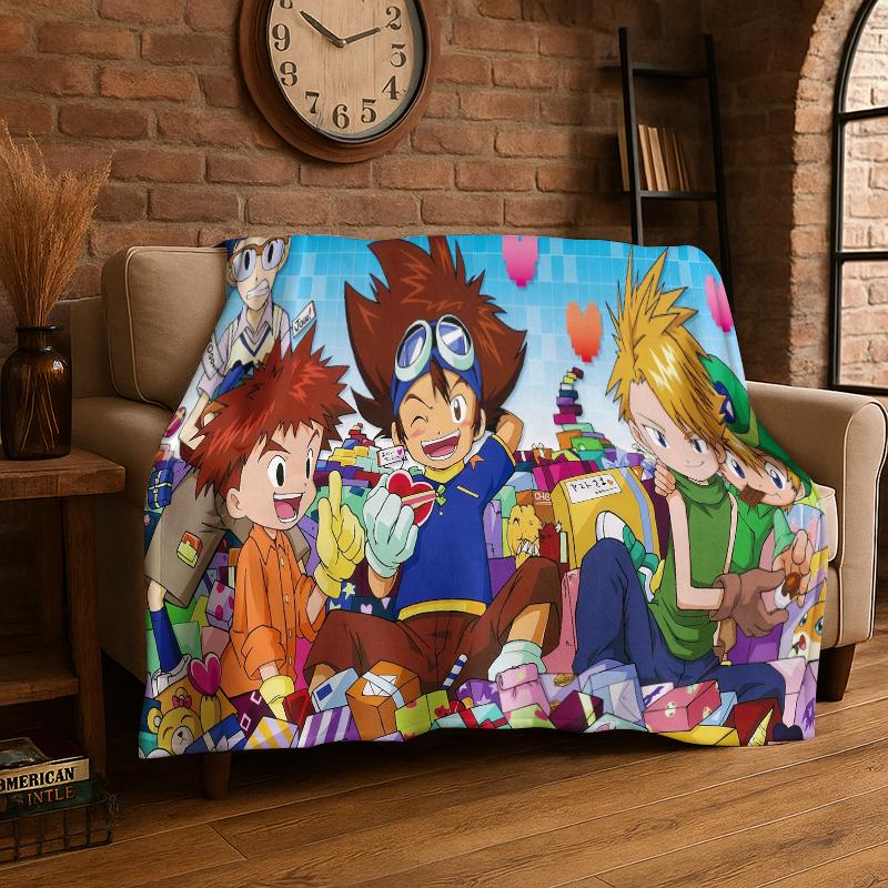 Digimon Adventure Angewomon Agumon Cartoon Flanelldecke Weiche Warme Überwurfdecke für Schlafzimmer Wohnzimmer Bett Reise Picknick