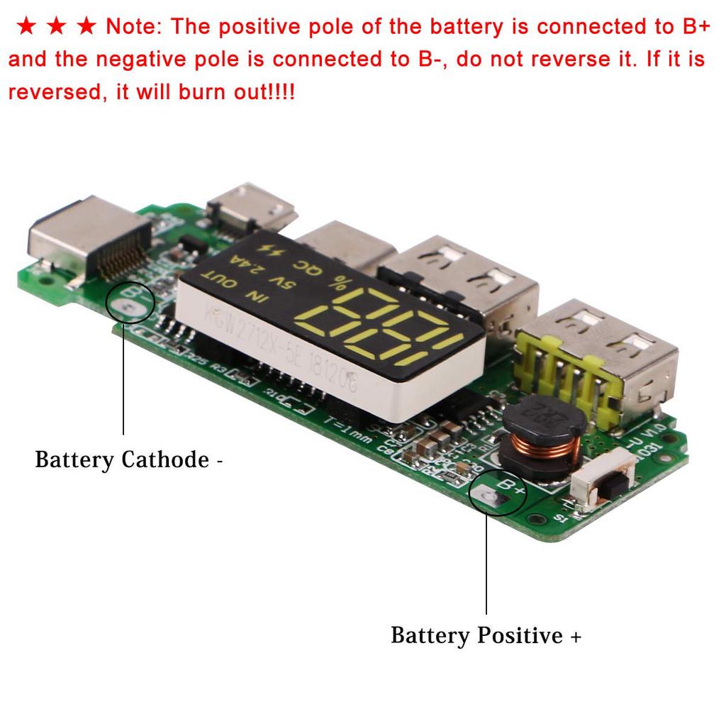 LED Dual USB 5V 2.4A Micro/for Type-C/ for USB Power Bank 18650 Charger Board Overcharge Overdischarge Short Circuit Protection