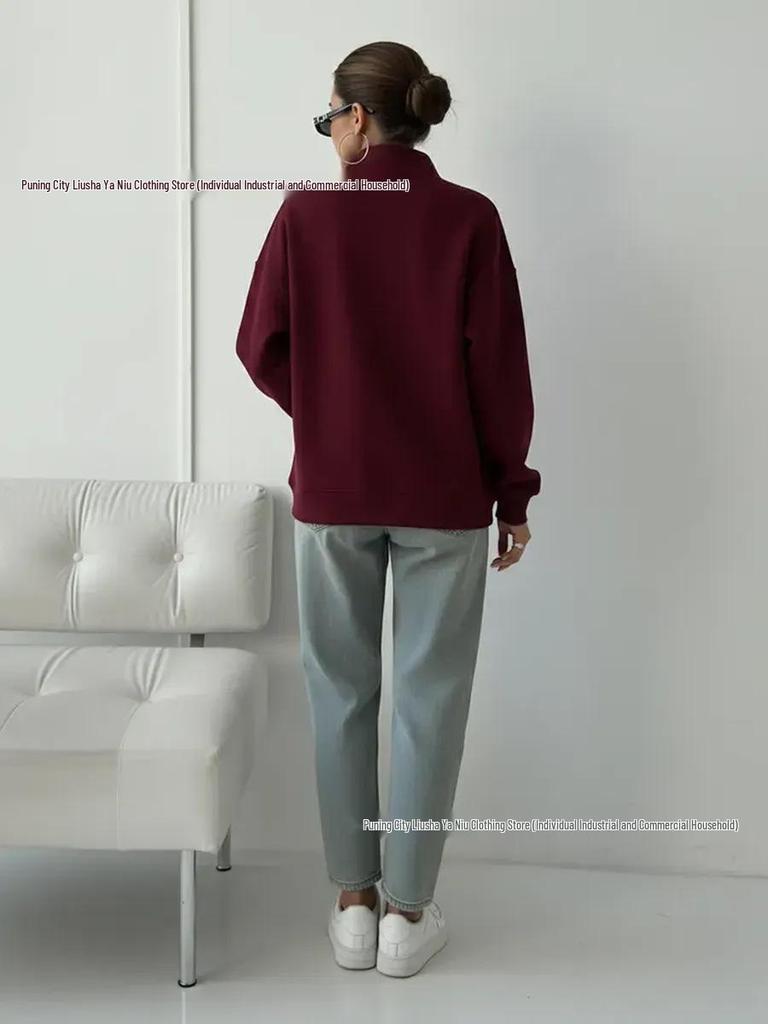 Women's Retro Casual Loose Letter Print Half-Zip Hoodie