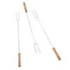 Hot Dog Fork Lightweight Reusable Heat Resistant Roasting Stick Stainless Steel with Beech Wood Handle for Outdoor