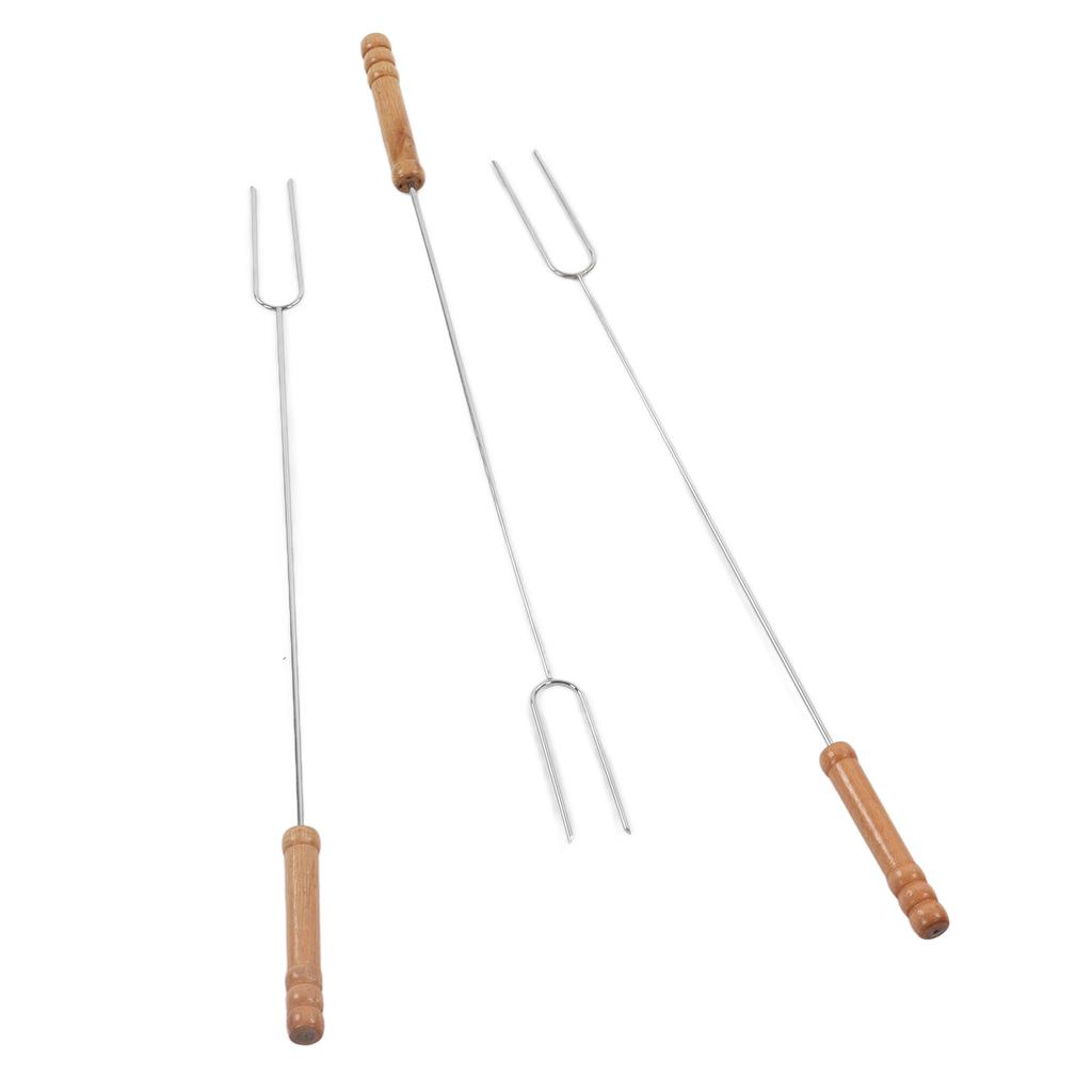 Hot Dog Fork Lightweight Reusable Heat Resistant Roasting Stick Stainless Steel with Beech Wood Handle for Outdoor