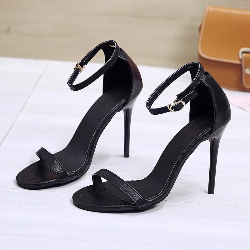 

Fashion Summer New Sandals Fashion Round Toe Open Toe One Buckle Strap Non-slip Stiletto High Heel Simple Women s Shoes 40 чёрный