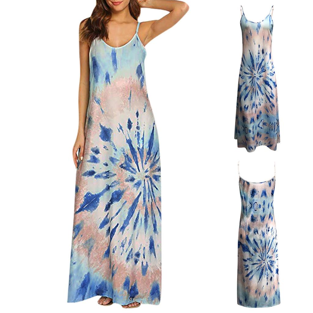 Women Summer Casual Floral Printed Bohemian Floral Long Dress With Pockets