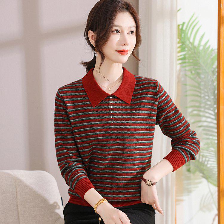 Mom's Winter Wear Lapel Knit Loose Sweater: 2026 New Style Autumn & Winter Base Layer for Middle-Aged and Elderly