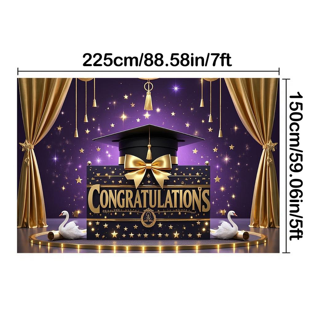 Banner de absolvire 2025 - Decor cu design de pălărie de absolvire pentru evenimente, fundal de studio foto, festivități în aer liber, decor pentru petrecerea de absolvire