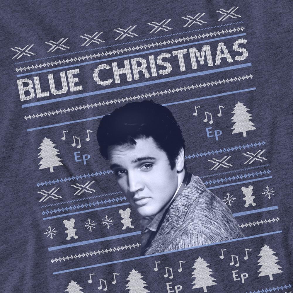 Elvis Presley Unisex Adult Blue Ugly Christmas Fair Isle T-Shirt