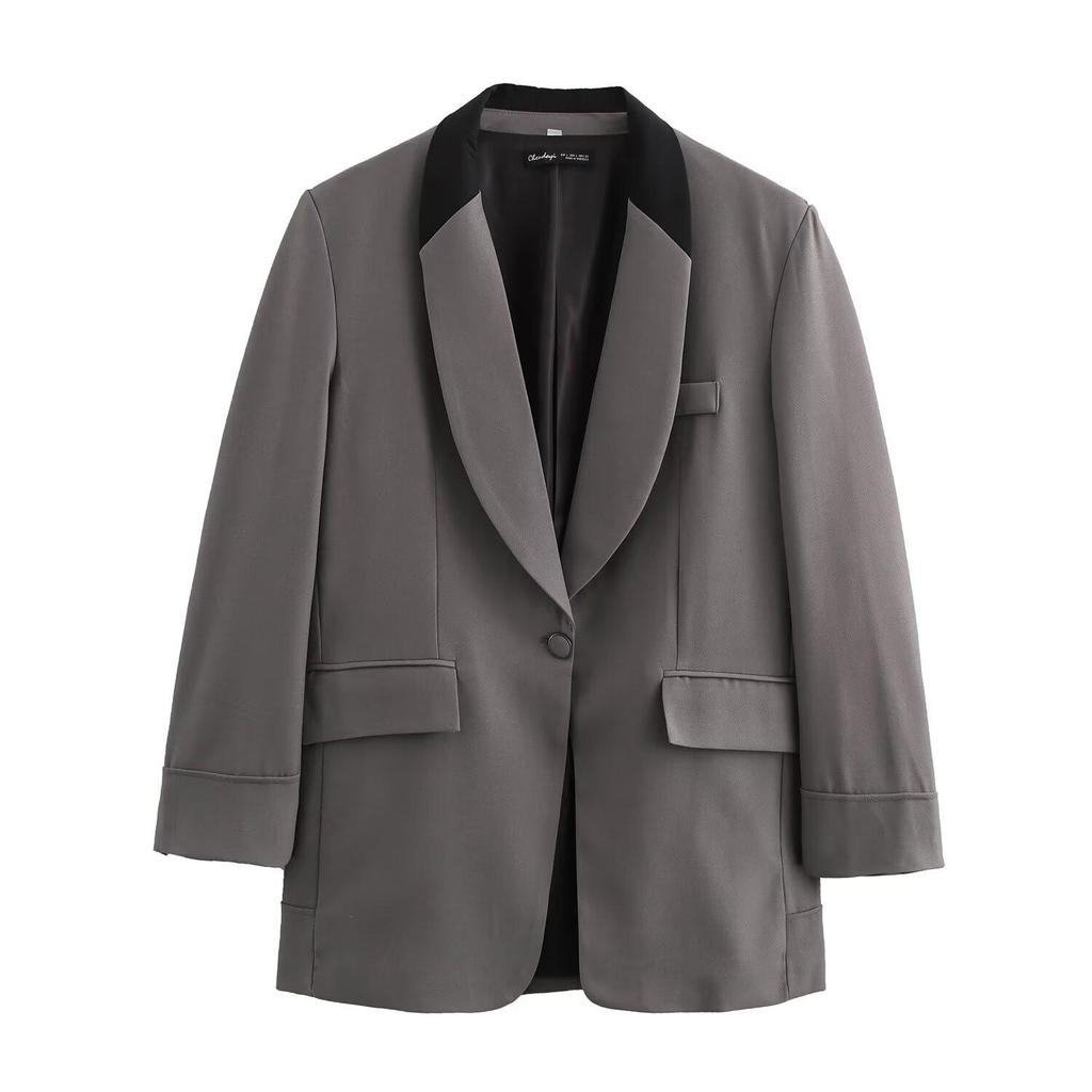 2024 Autumn/Winter Women's Patchwork Suit Jacket & Straight-Leg Pants Set