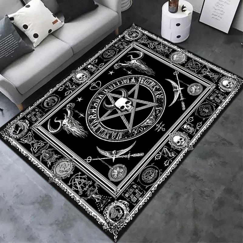 1PC Skull Dark Gothic Pattern Printed Carpet Rug for Living Room Bedroom Home Sofa Decoration,Non-slip Floor Mat Floor Mat
