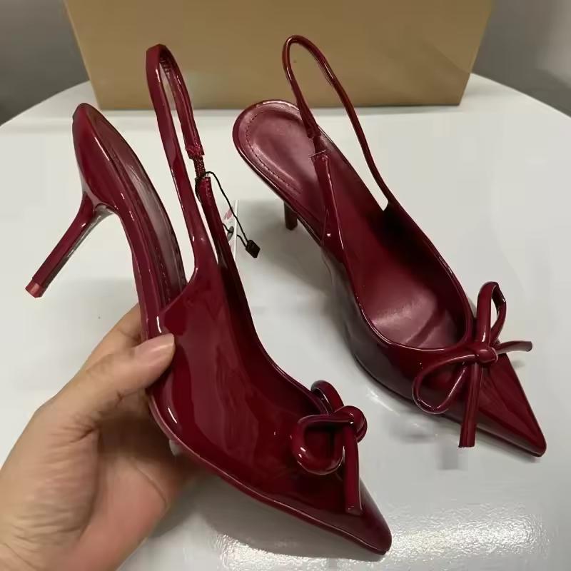 Bow Pointed Toe High Heels Sandals Women Shoes Fashion Slides Sexy Slingback Shoes Elegant Mules Sandals Female