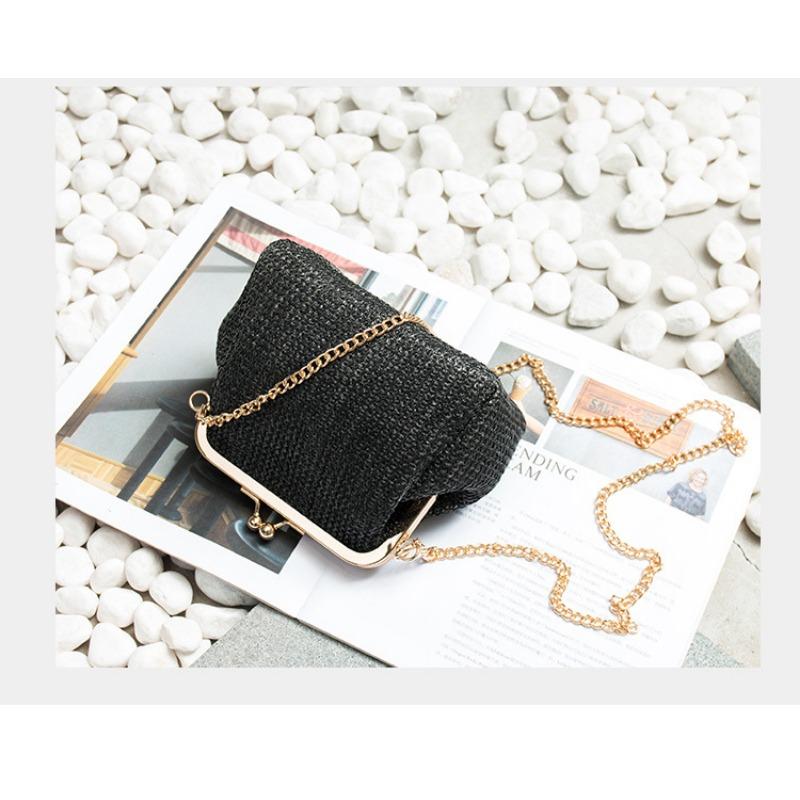 Imitation straw bag female messenger bag new niche small square bag chain bag mobile phone bag mouth gold bag shell bag