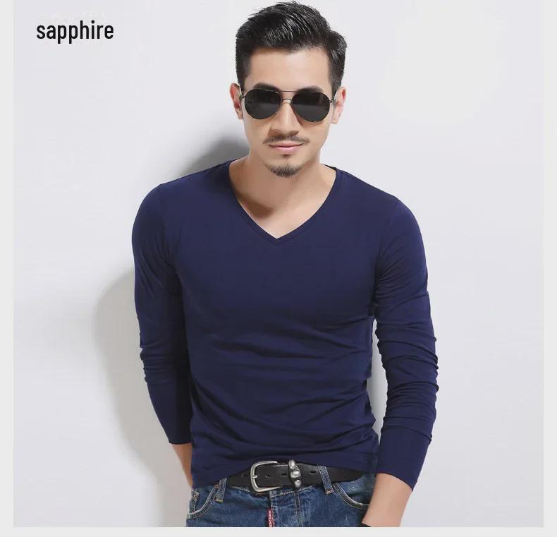 2023 Men's Slim Fit Long Sleeve Solid Color Pullover Shirt for Autumn/Winter