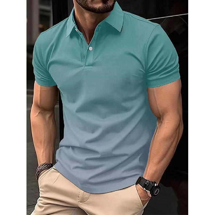 Spring and Summer New Men's Clothing, Men's Gradient Polo Shirt with a Turn-down Collar, Casual Classic Short Sleeves