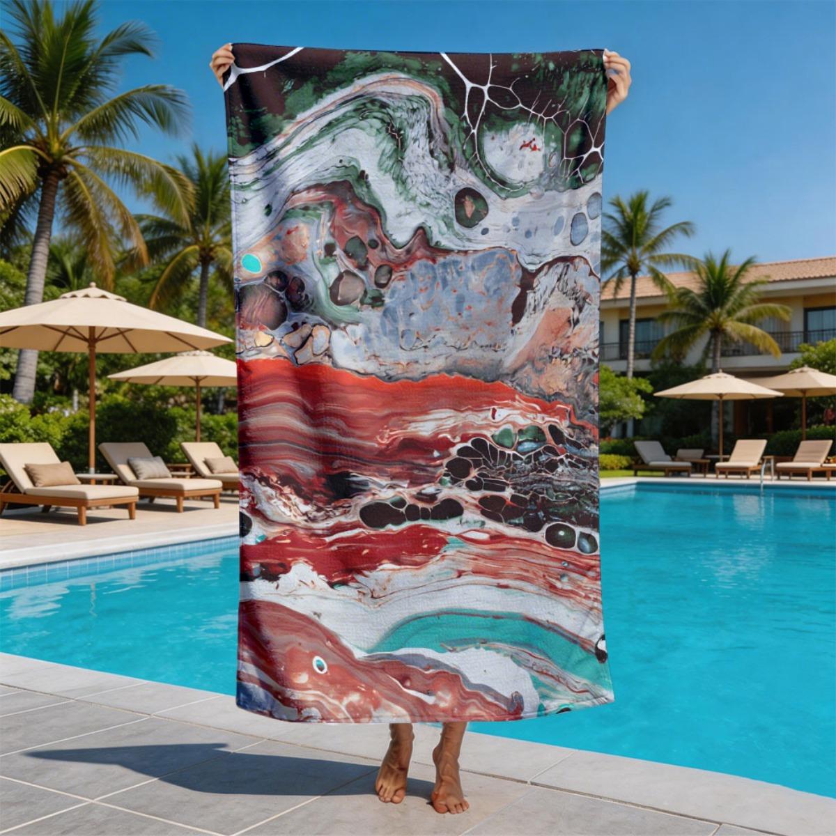 

Fluid marble texture pattern polyester microfiber beach towel is highly absorbent, suitable for swimming and beach outings W30*H60(CM)