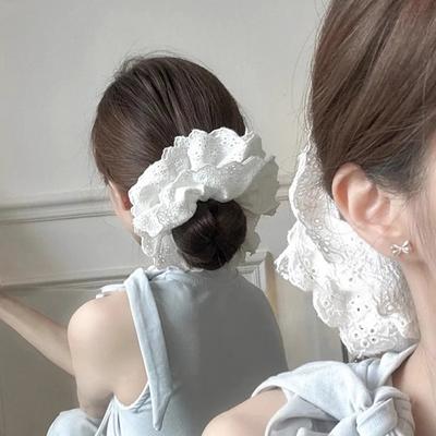 Oversize, Beyaz Dantelli, Saç Bandı, Kadın, 2025 Yeni Model, Kore Tarzı, Lastikli, Fransız Tarzı, Vintage, Dantelli Toplanmış Saç