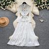 Vintage lace splicing heavy industry lapel dress women's spring and autumn long-sleeved waist A-word long dress commuting advanced sense