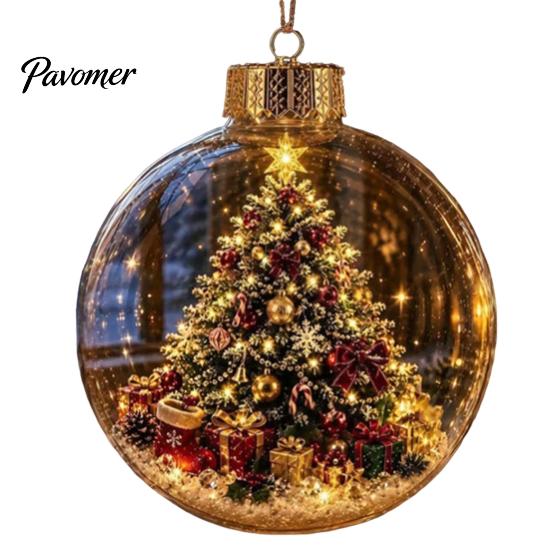 Illuminated Hanging Spheres Lighted Christmas Ornament with Warm LED Lights, Retro Metal Cap Decorative Decor for Tree Transparent Ball Holiday