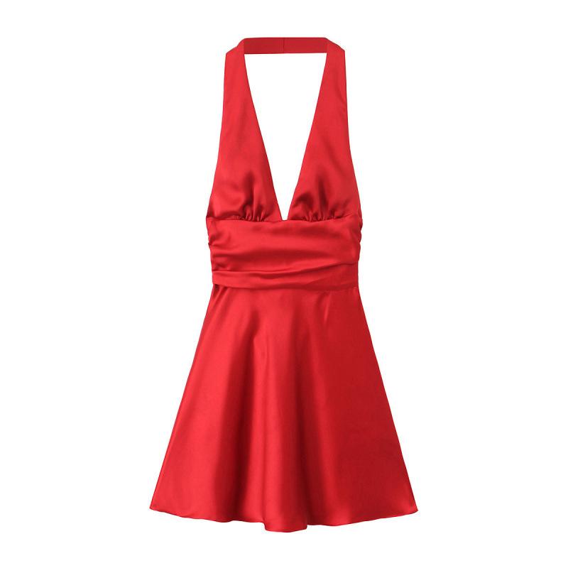 Spring Women's European & American Style Silk Satin Slip Dress