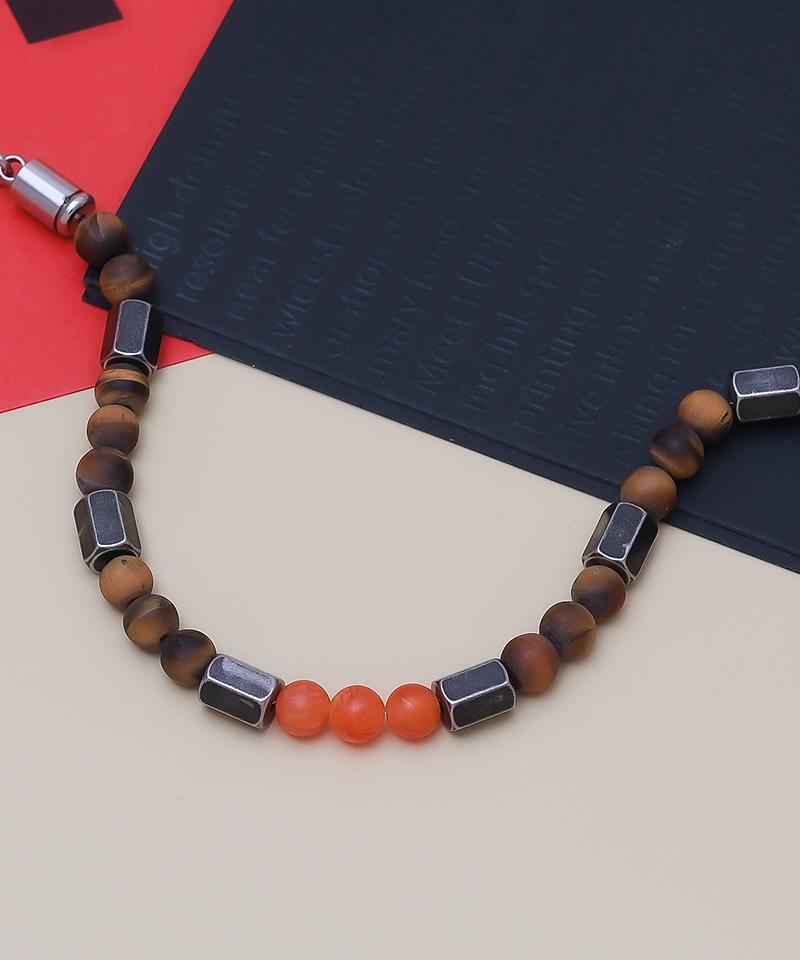 Blancier Amber Flame Bm257B1214 Tiger Eye Natural Gemstone Men'S Bracelet