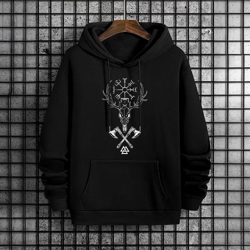 Mens 2025 Fall Winter Hoodie Urban Streetwear Fashion Hip Hop Hooded Sweatshirt Male Trendy Casual Ancient Rune Pattern Pullover