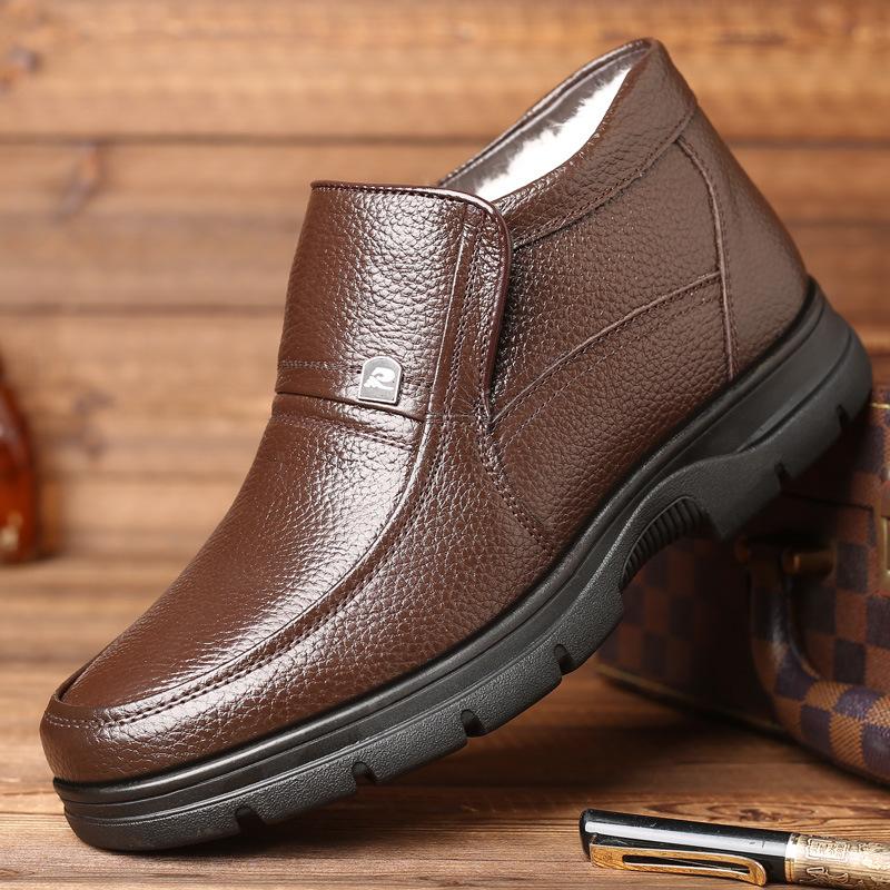 Winter men's cotton shoes men's shoes leather wool in the elderly piled thickened non-slip elderly father warm leather shoes
