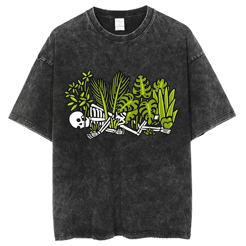 

Летняя унисекс футболка оверсайз с принтом черепа и растений, выстиранная, нейтральная, с коротким рукавом, повседневная, забавная одежда для мужчин S