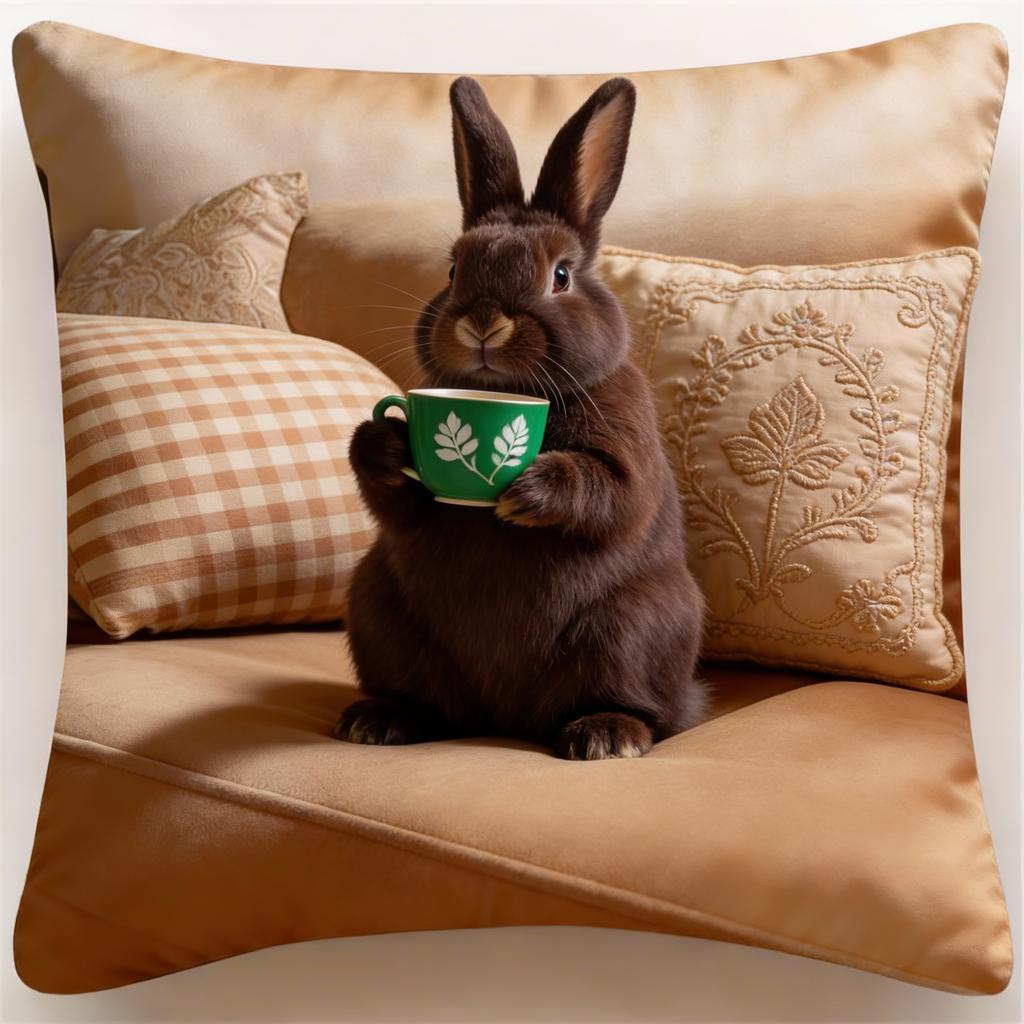 Adorable Bunny With Coffee Cup Print Pillowcase - Home Decor, Perfect For Living Room And Bedroom, Ideal Gift For Animal Lovers