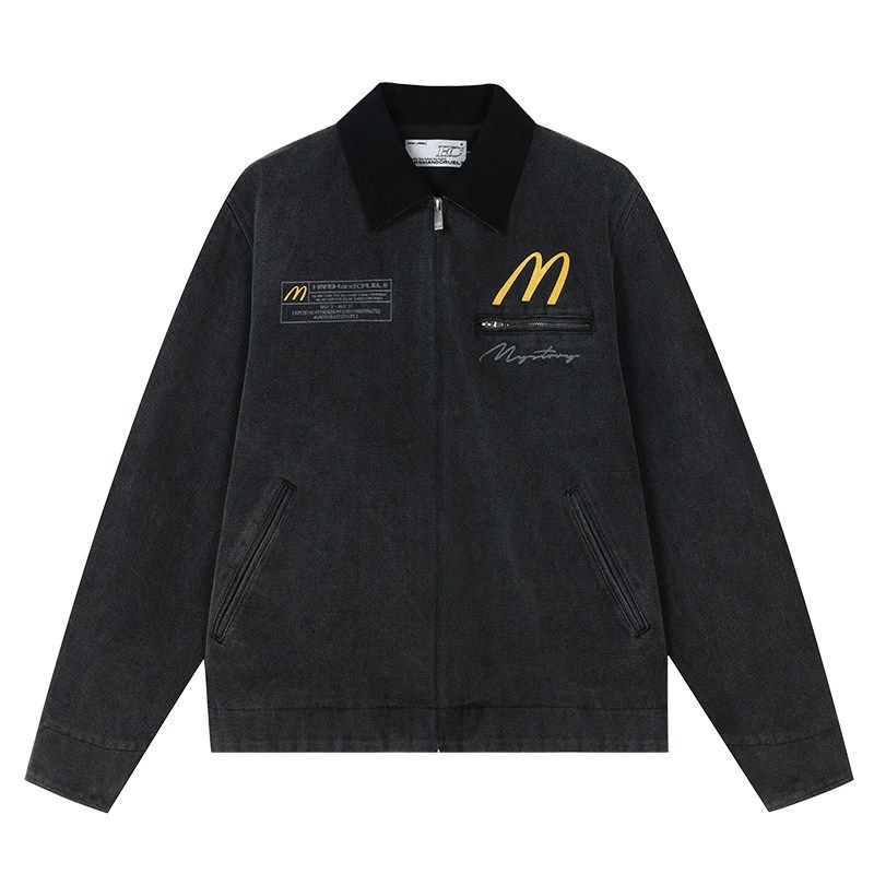 

Harsh and Cruel Style Embroidered Twill Washed Vintage Color-Blocked Lapel Detroit Jacket Washed Gray X L