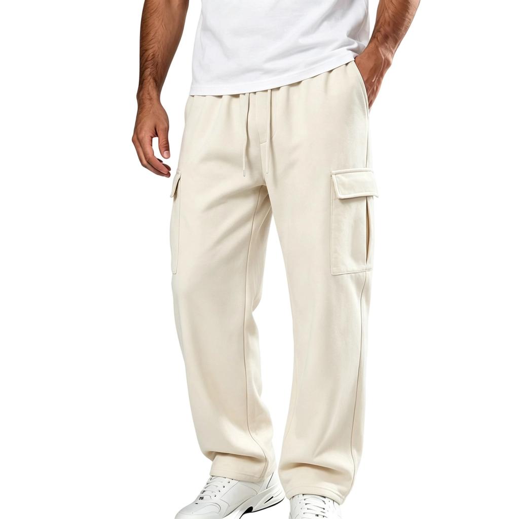 Men's Casual Loose Fit Wide Straight Leg Multi-Pocket Long Pants for Everyday Wear