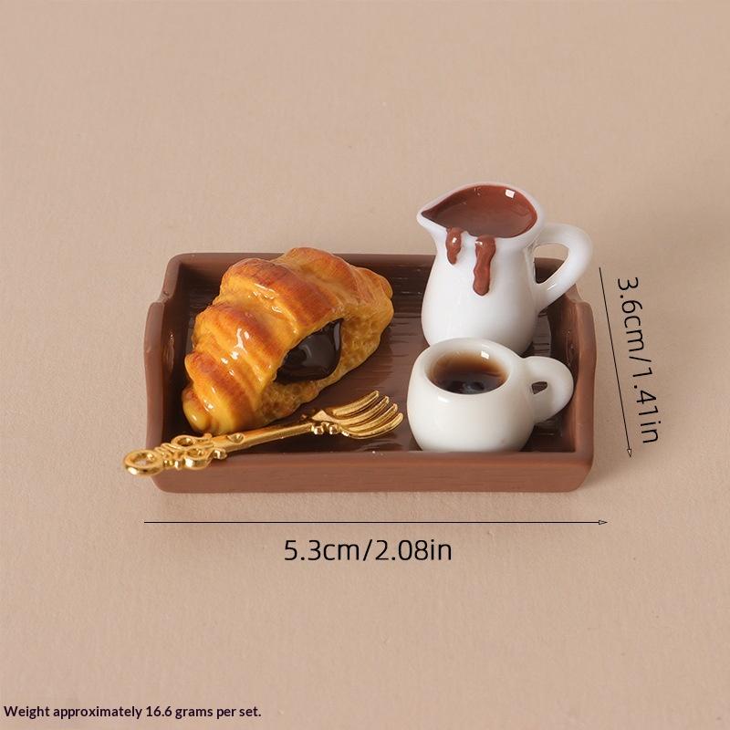 Realistic Dollhouse Miniature Coffee & Pastry Set Food Tray Accessory for Doll House Diorama Art Decor Collection Gift